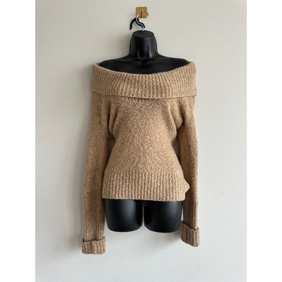 Vintage Moda International Off Shoulder Chunky Boucle Sweater Tan M - Picture 1 of 5